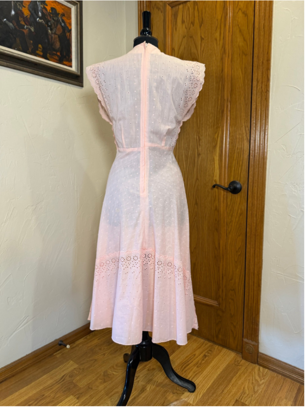 Vintage 70s Arjon California Pink Cotton Eyelet Maxi Dress - Picture 4 of 16